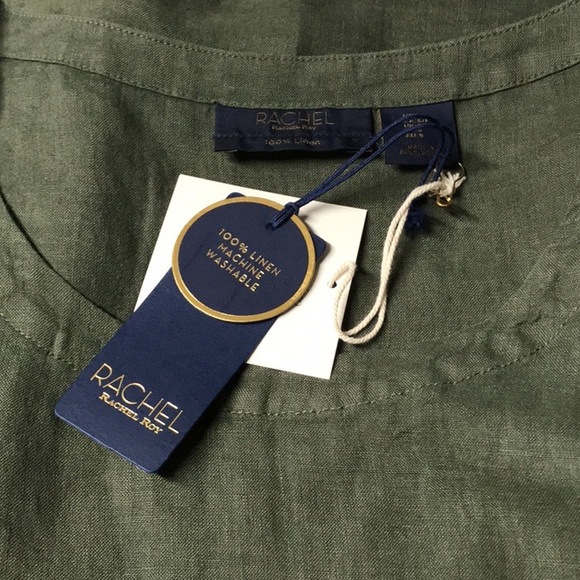 RACHEL ROY 100% Linen Sleeveless Army Green Summer Top - Picture 12 of 12